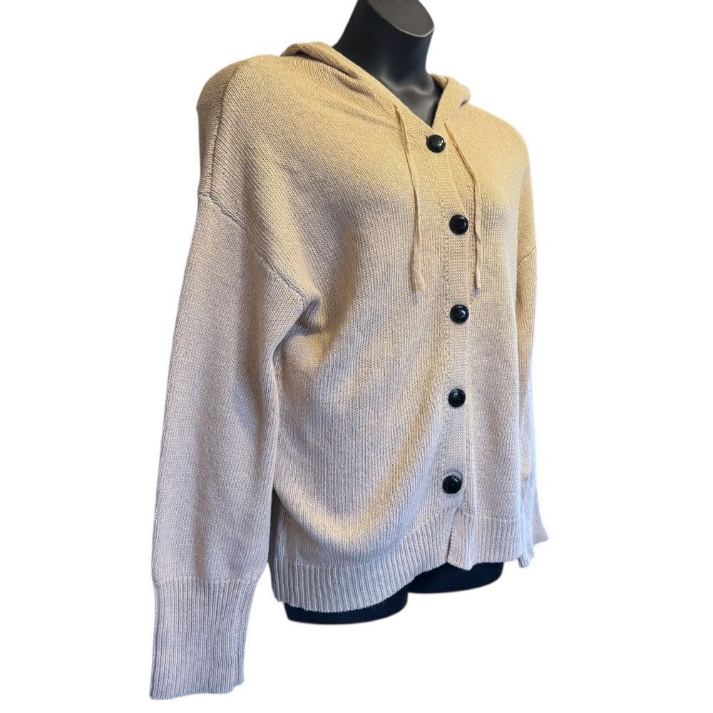 Tan Button-Down Long Sleeve Hooded Sweater NWT - Woven Right - Picture 7 of 12